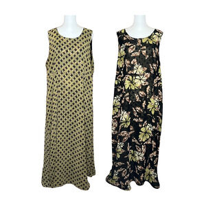 Vintage Reversible Geometric Floral Maxi Dress Resort Vacation Beach Boho Groovy